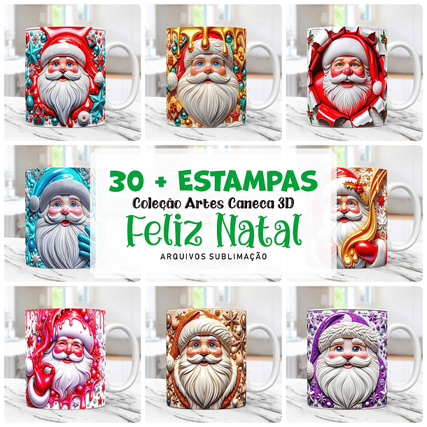 30 Artes para Caneca Natal 3d 2.0 Arquivos Png 1