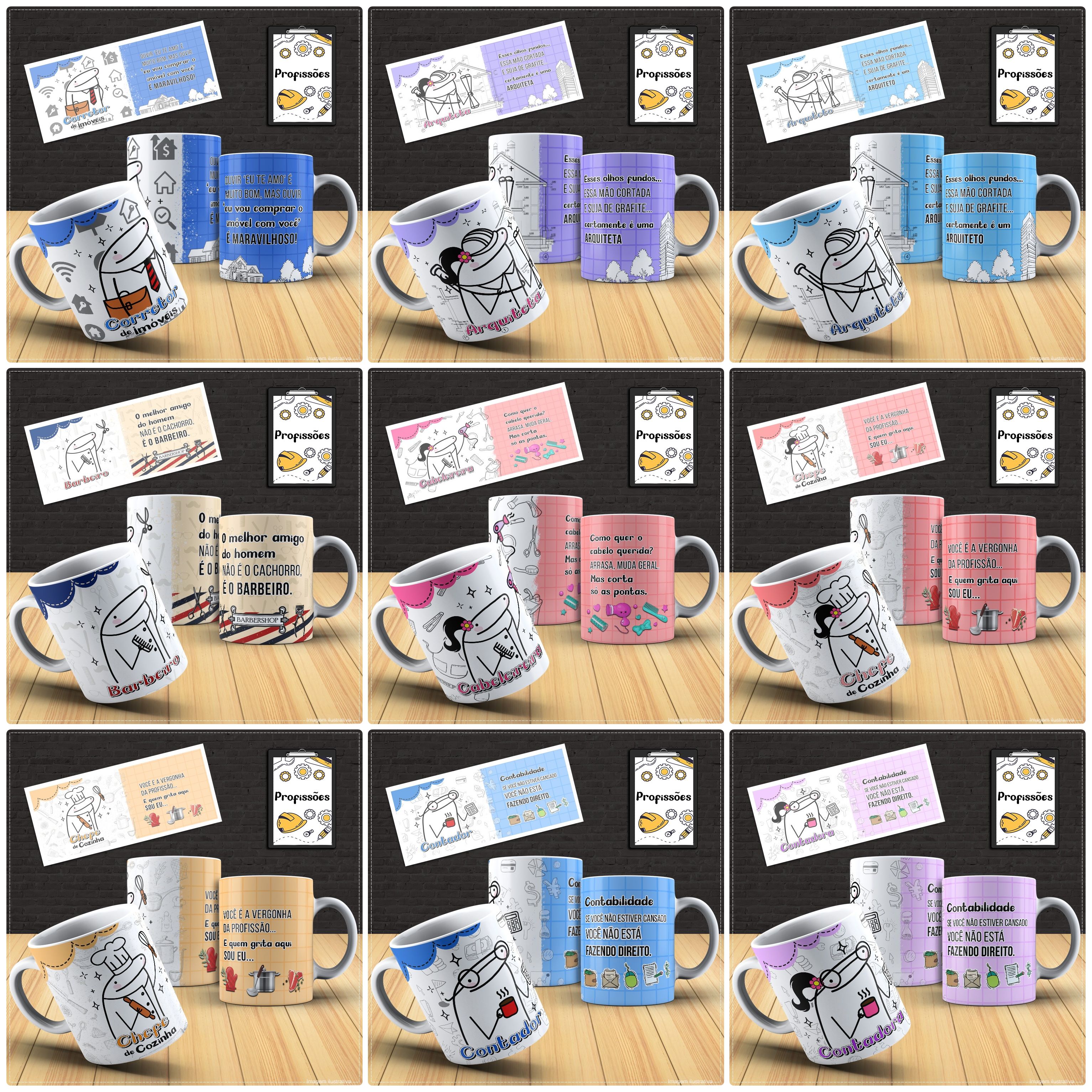 20 Artes Caneca Flork Profissões Editável + Png 2