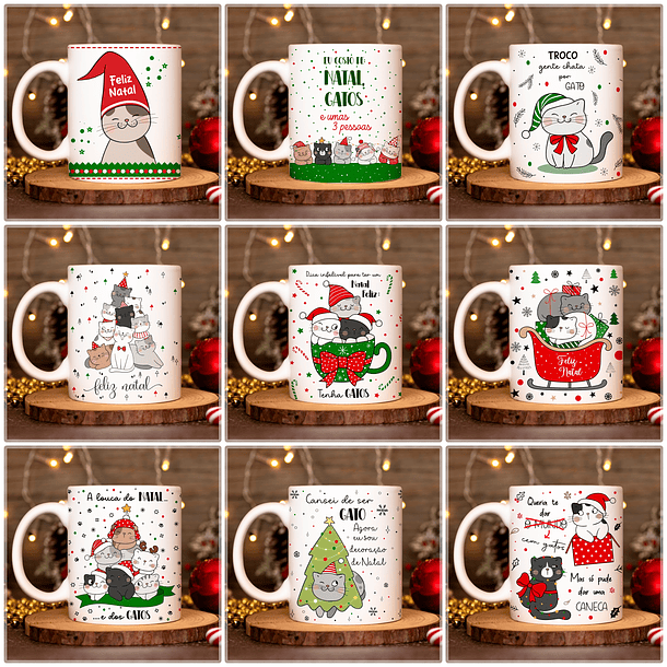 20 Artes para Caneca Gatinhos de Natal Arquivo em Jpg 2