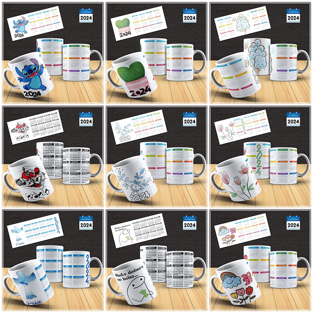 30 Artes para Caneca Calendário Temas Diversos 2024 Arquivo em Photoshop 3