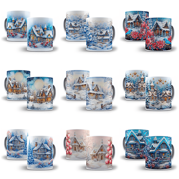 29 Artes para Caneca Casinhas de Natal 3d  Arquivo em Jpg  3