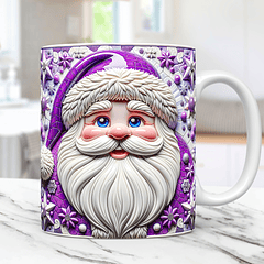 Arte Caneca Papai Noel 3D Lilás Roxo Arquivo Png