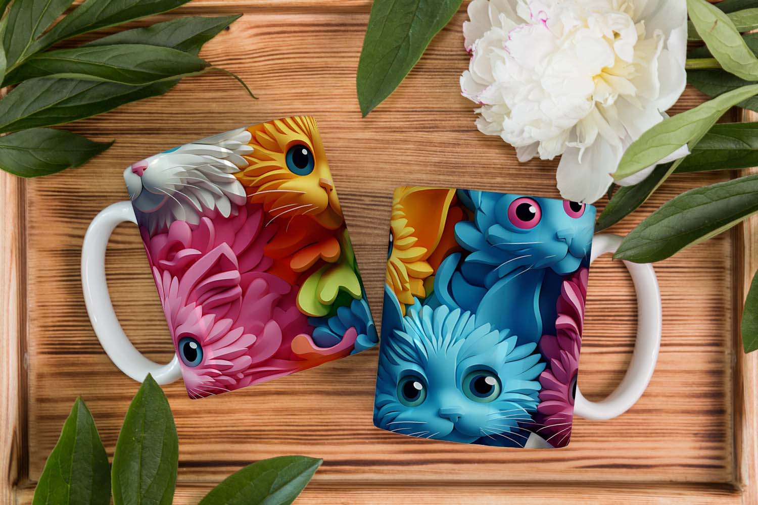 4 Artes para Caneca Gatinhos 3D Arquivo em Jpg   1