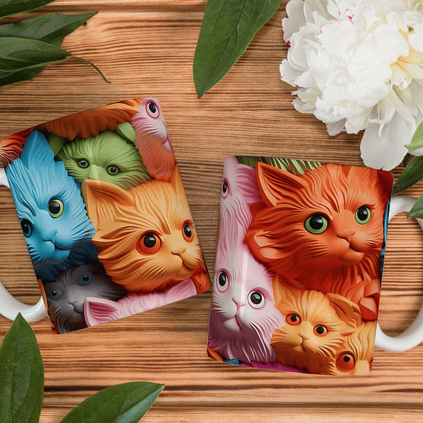 4 Artes para Caneca Gatinhos 3D Arquivo em Jpg   2