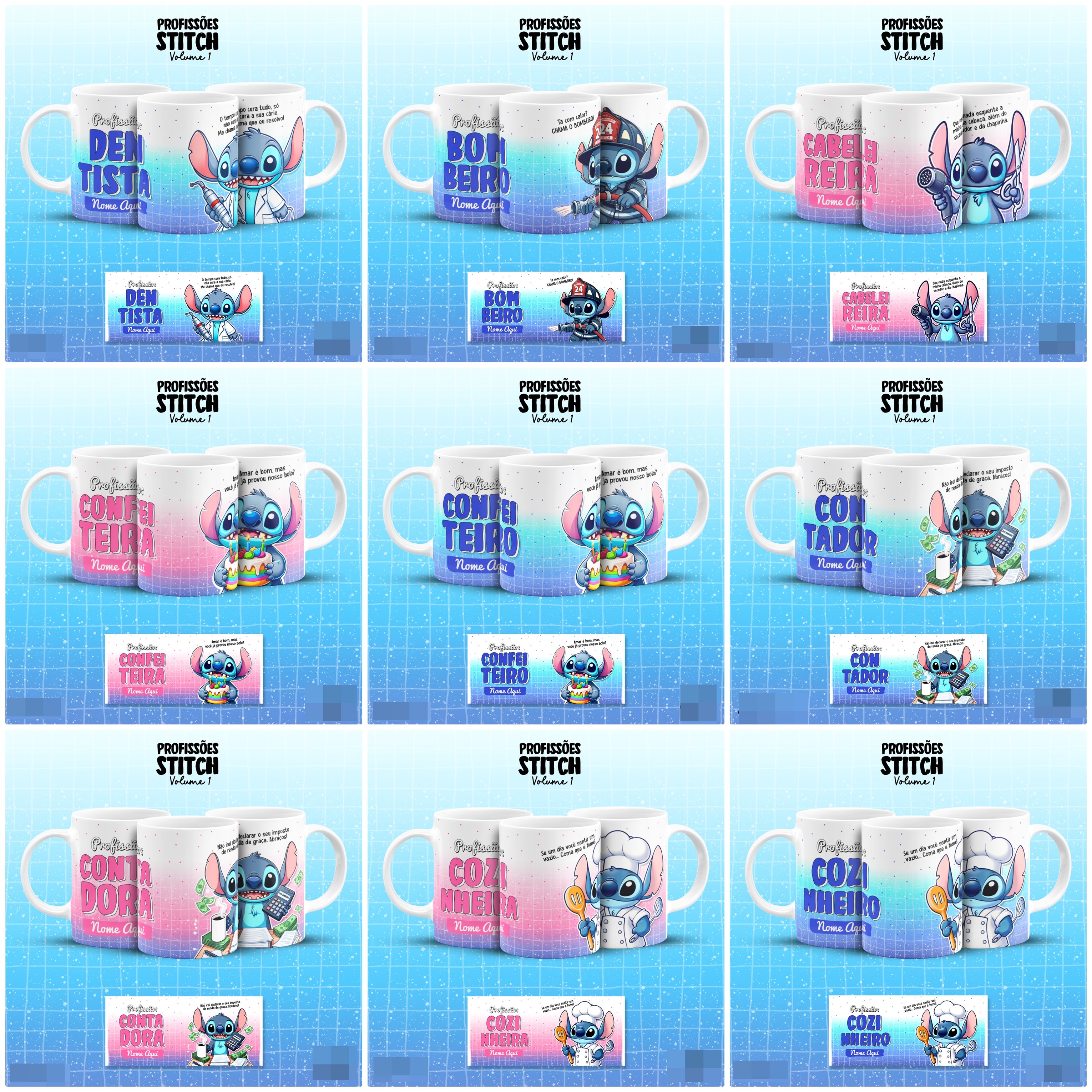 39 Artes para Caneca Stitch Profissões Vol.2 Arquivo em Jpg 1