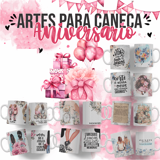 16 Artes para Caneca Aniversário Arquivo Editável  1