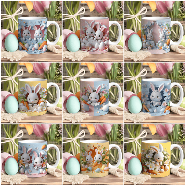 30 Arte para Caneca Páscoa Coelhinhos 3d Arquivo em Jpg  1