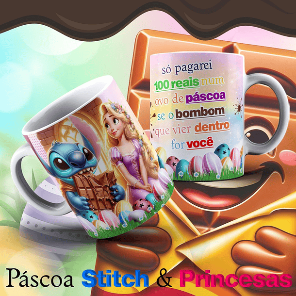 13 Arte para Caneca Páscoa Princesas e Stitch Arquivo Editável   12