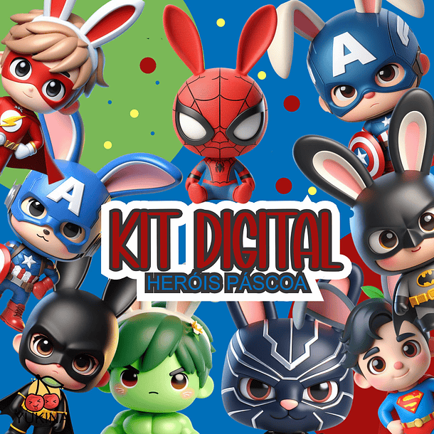 Kit Digital Herois e Personagens Páscoa Arquivos em Png   1