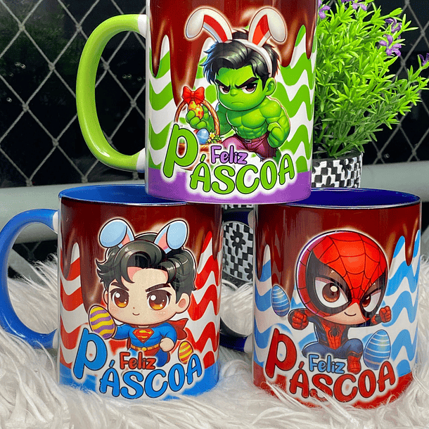 6 Arte para Caneca Páscoa Super Heróis Arquivo Png 1