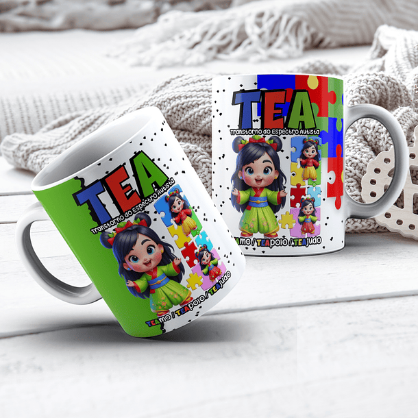 22 Artes para Caneca e Camisa Autismo Personagens Arquivo Editável 13