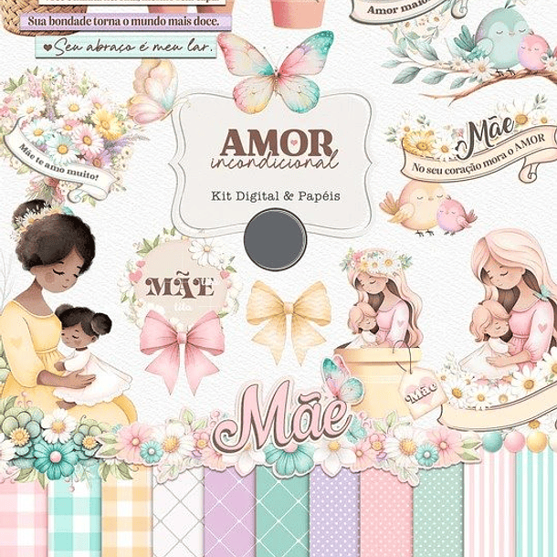 Kit Digital Dia das Mães Amor Incondicional Arquivos em Png   1