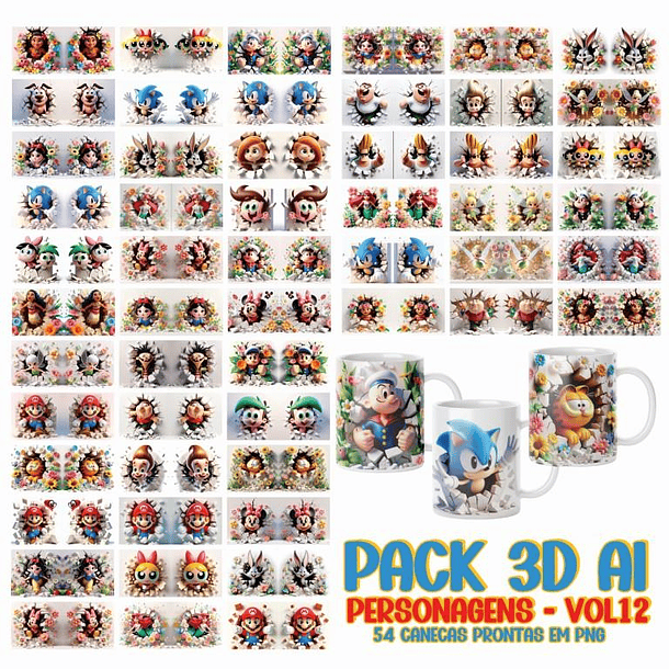 54 Artes Caneca Personagens 3d Arquivo em Jpg  1