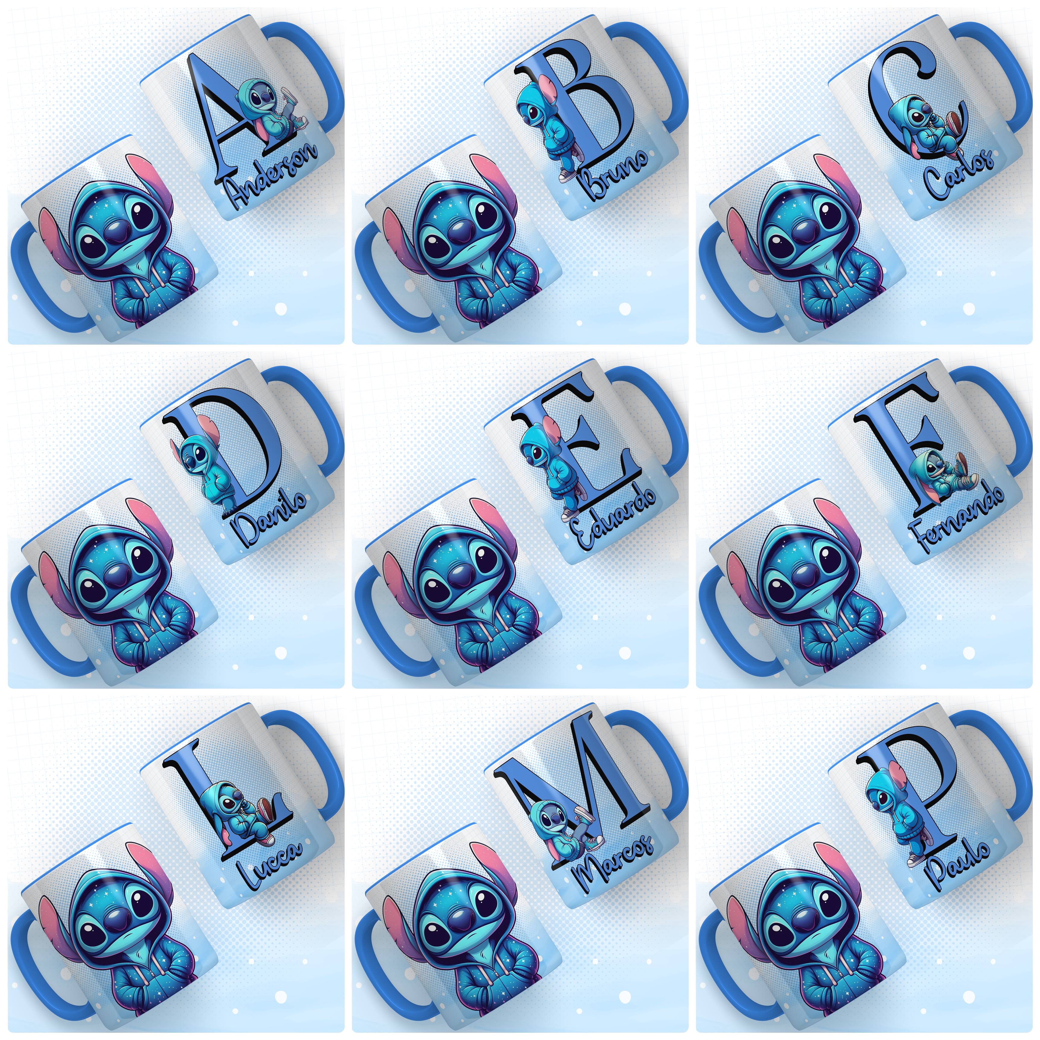 Artes para Caneca Alfabeto Stitch Rosa e Azul Arquivo em Png 2