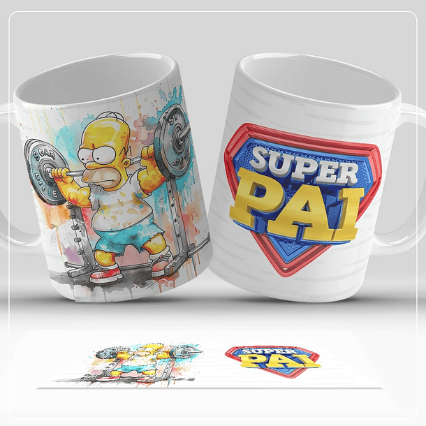 8 Artes para Caneca Dia dos Pais Super Pai Aquarelado Arquivo em Jpg 2