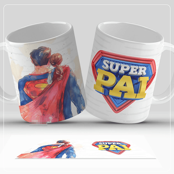 8 Artes para Caneca Dia dos Pais Super Pai Aquarelado Arquivo em Jpg 7