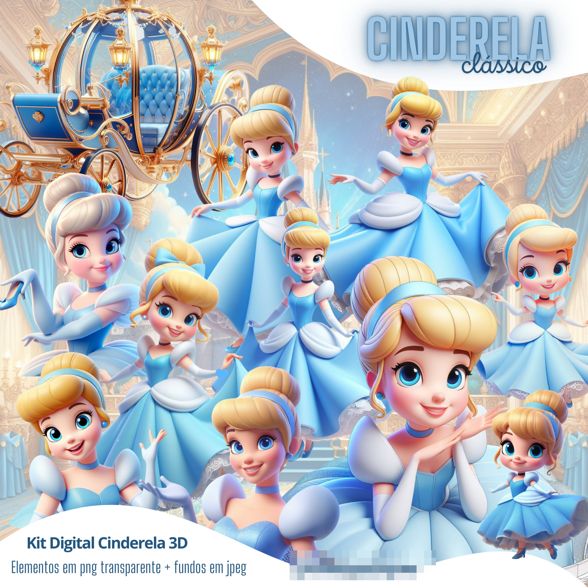 Kit Digital Princesa Cinderela em Png 1