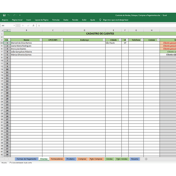 Planilha Controle De Vendas, Estoque, Compras E Pagamentos 2