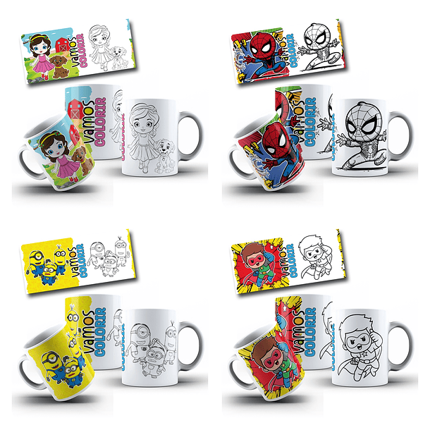 34 Artes para Caneca Dia das Crianças Para Colorir Personagens Arquivo Png  1