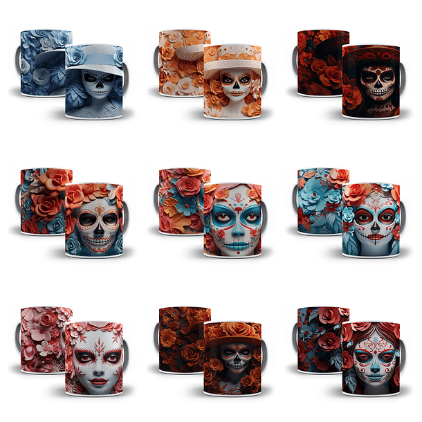 36 Artes para Caneca Dia dos Mortos Halloween 3d Arquivo Png   1