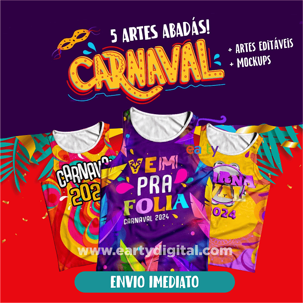 5 Artes Modelo de Abada Carnaval Bloco Arquivo Editável Vetor Abadás Template 1