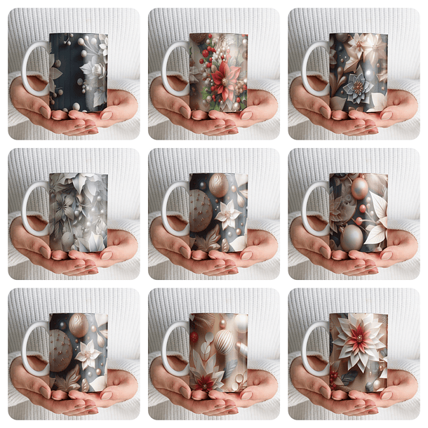 36 Artes para Caneca Natal Floral 3d Arquivo em Jpg  2