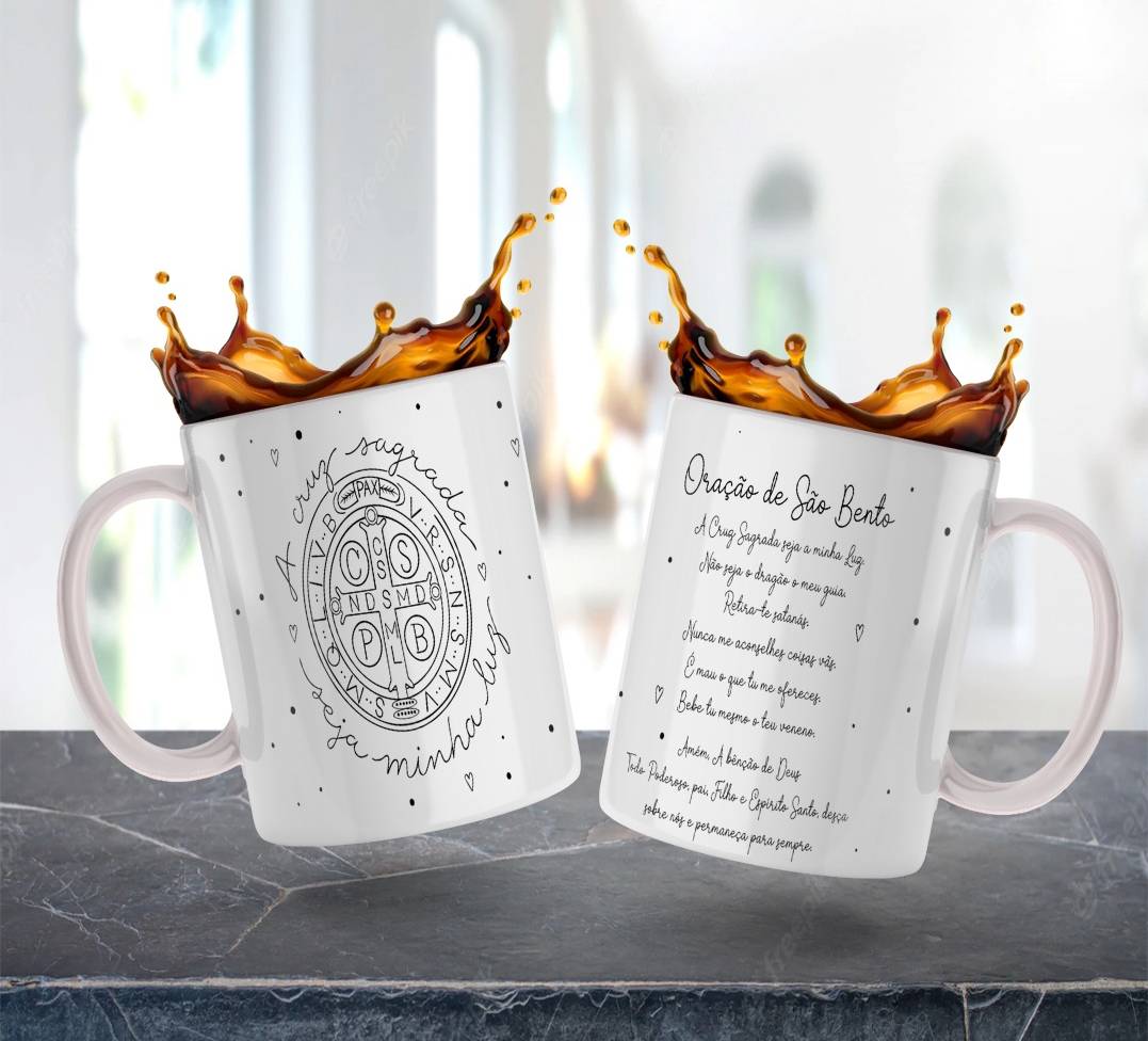 Artes Caneca Oração de São Bento Arquivo Editável 1