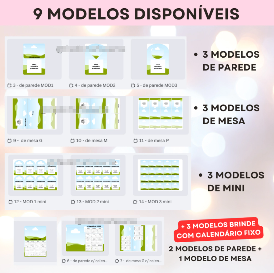 Arquivo Molde Calendário Polaroide e Base 2026 para Blocagem em Canva  2