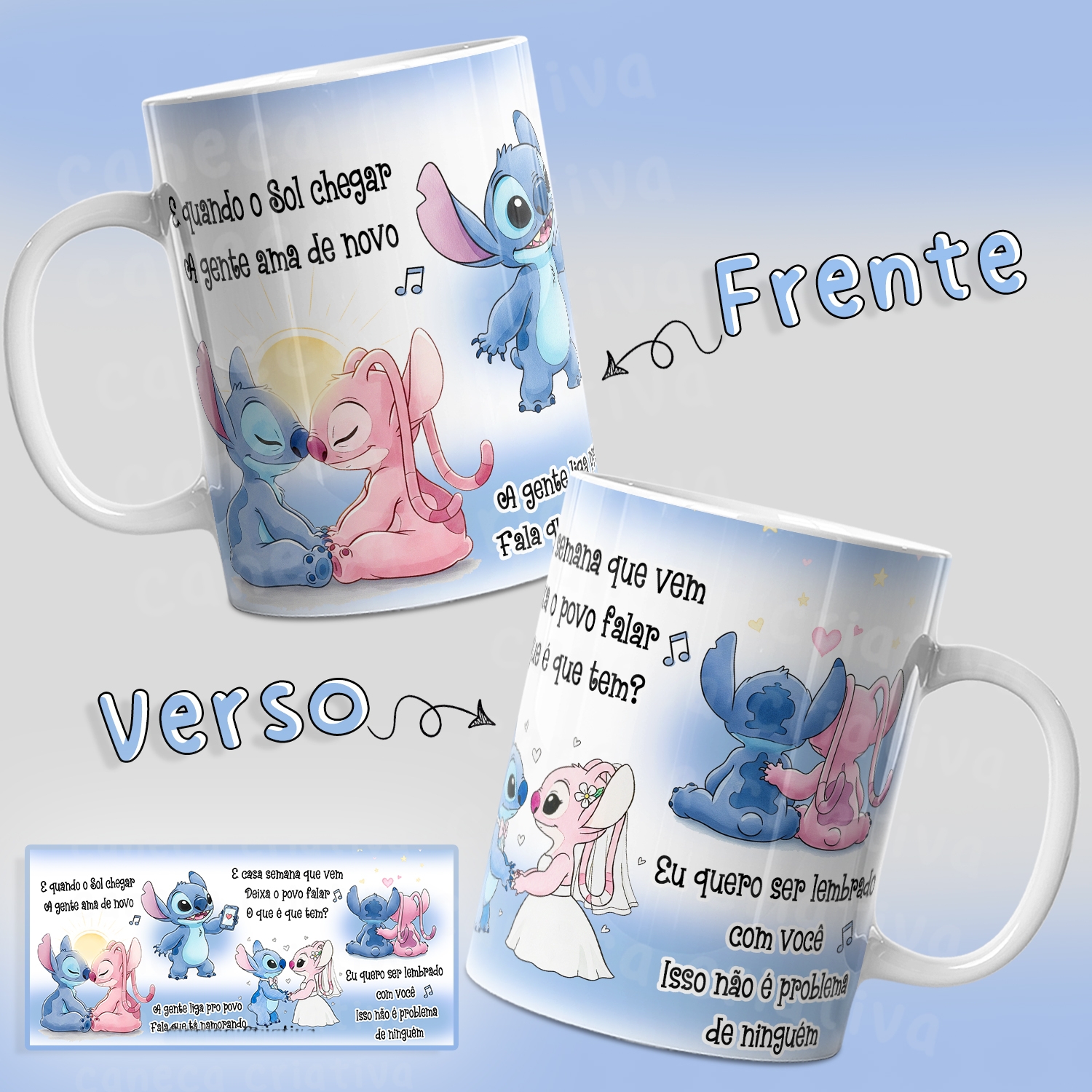 2 Artes Caneca Stitch e Angel E Quando o Sol Chegar A Gente Ama de Novo Arquivo em Jpg  1