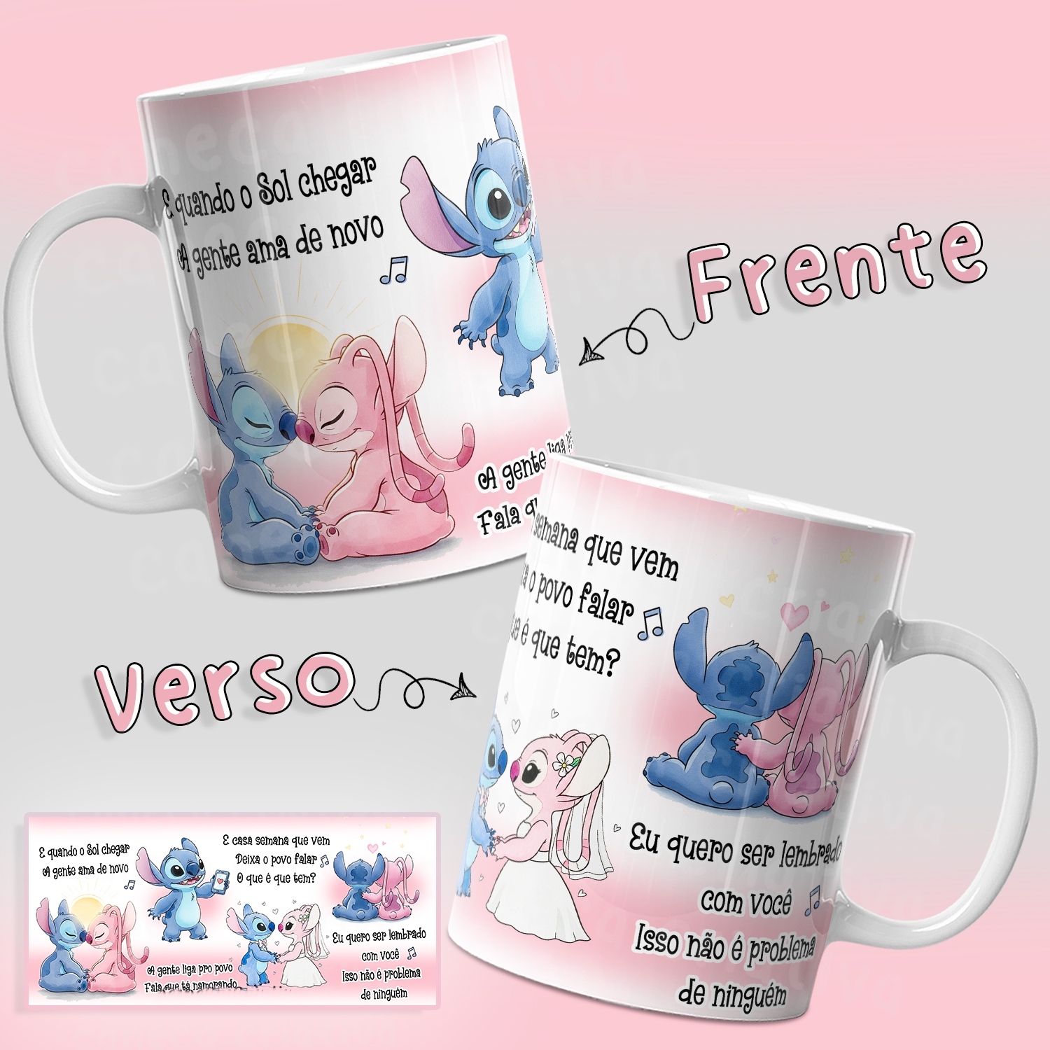 2 Artes Caneca Stitch e Angel E Quando o Sol Chegar A Gente Ama de Novo Arquivo em Jpg  2