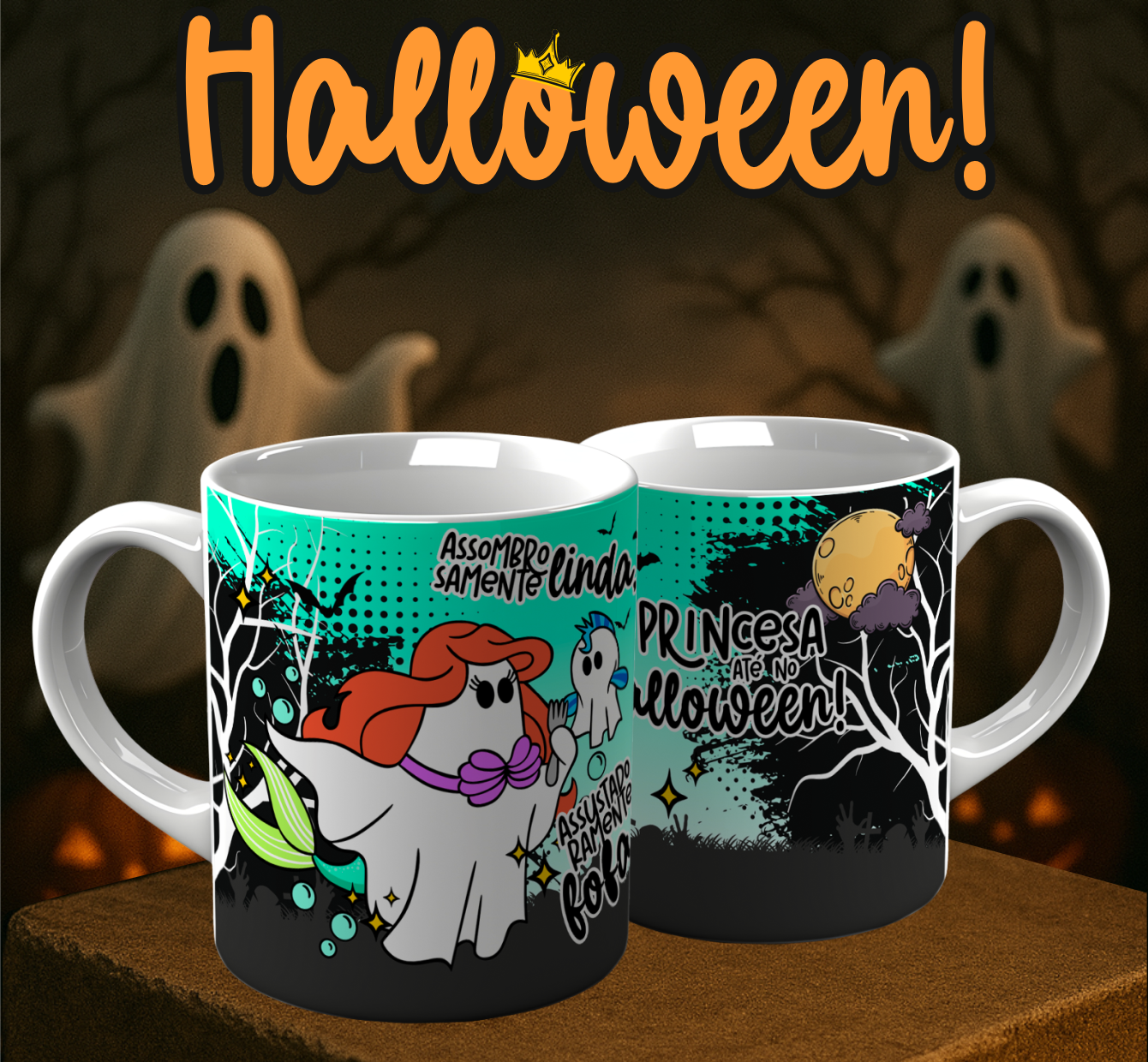 6 Artes para Caneca Princesa Halloween Arquivo em Png  6