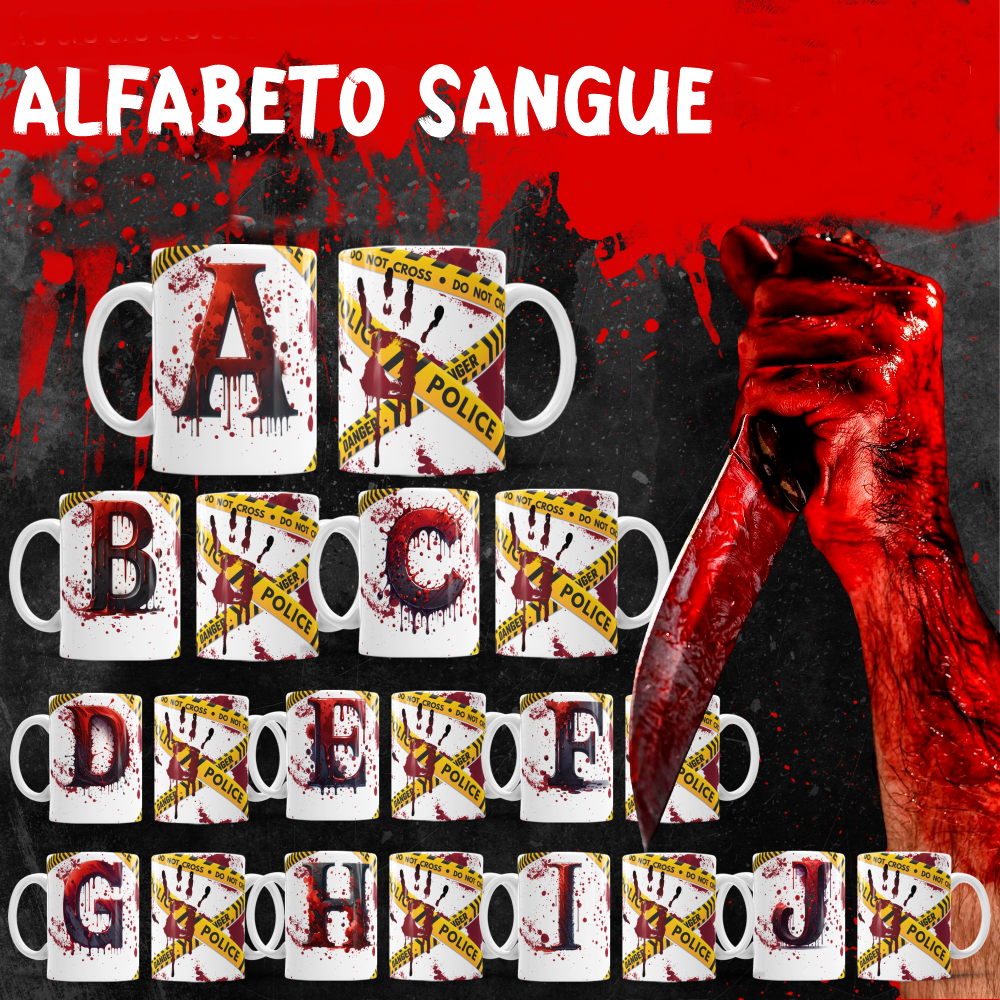26 Artes para Caneca Alfabeto Sangue Arquivo Editável  1