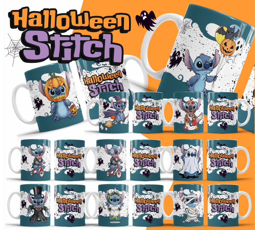 26 Artes para Caneca Halloween Stitch Arquivo Editável 2