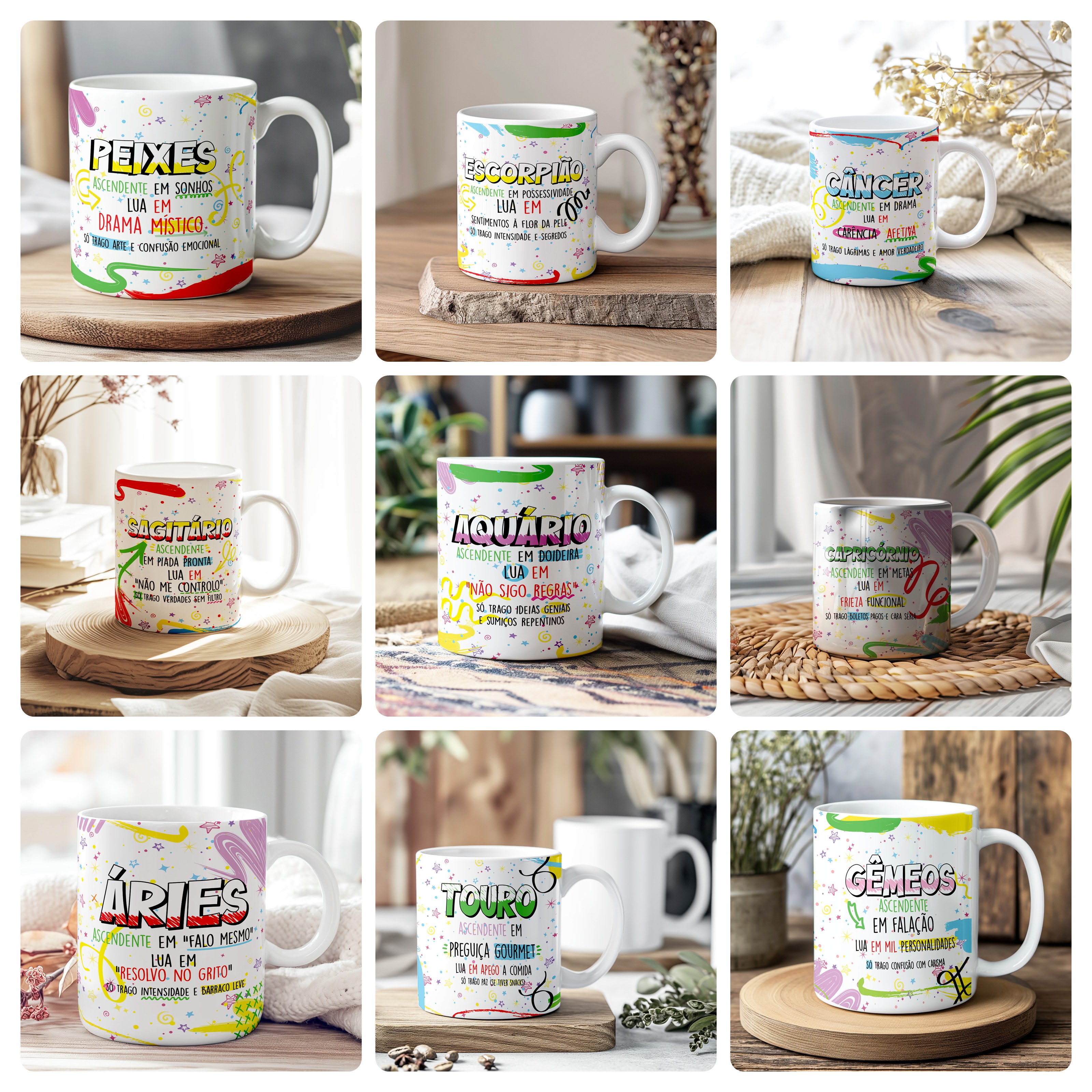 12 Artes para Caneca Signos Arquivo Editável  1