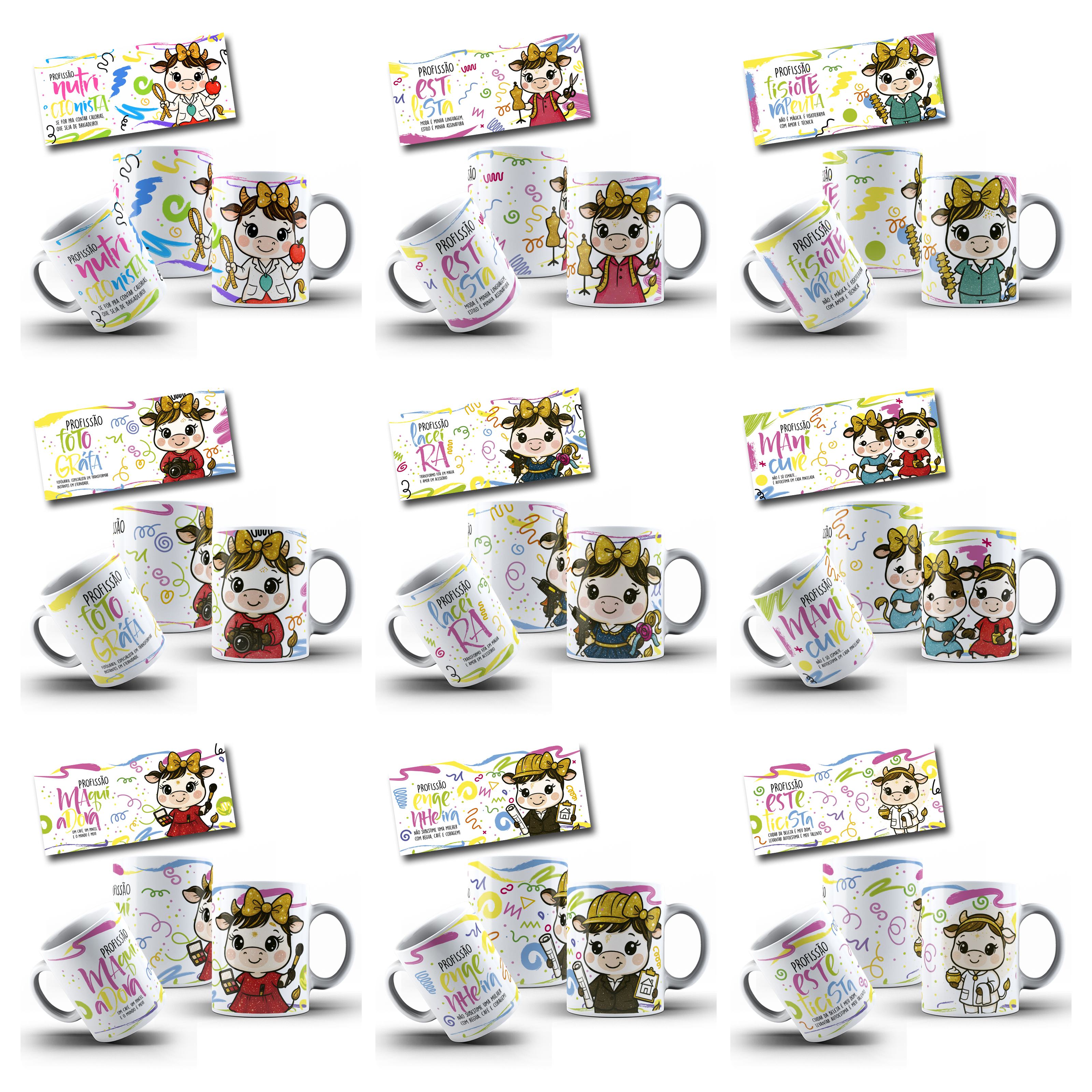 30 Artes para Caneca Vaquinhas Profissões Arquivo editável 5