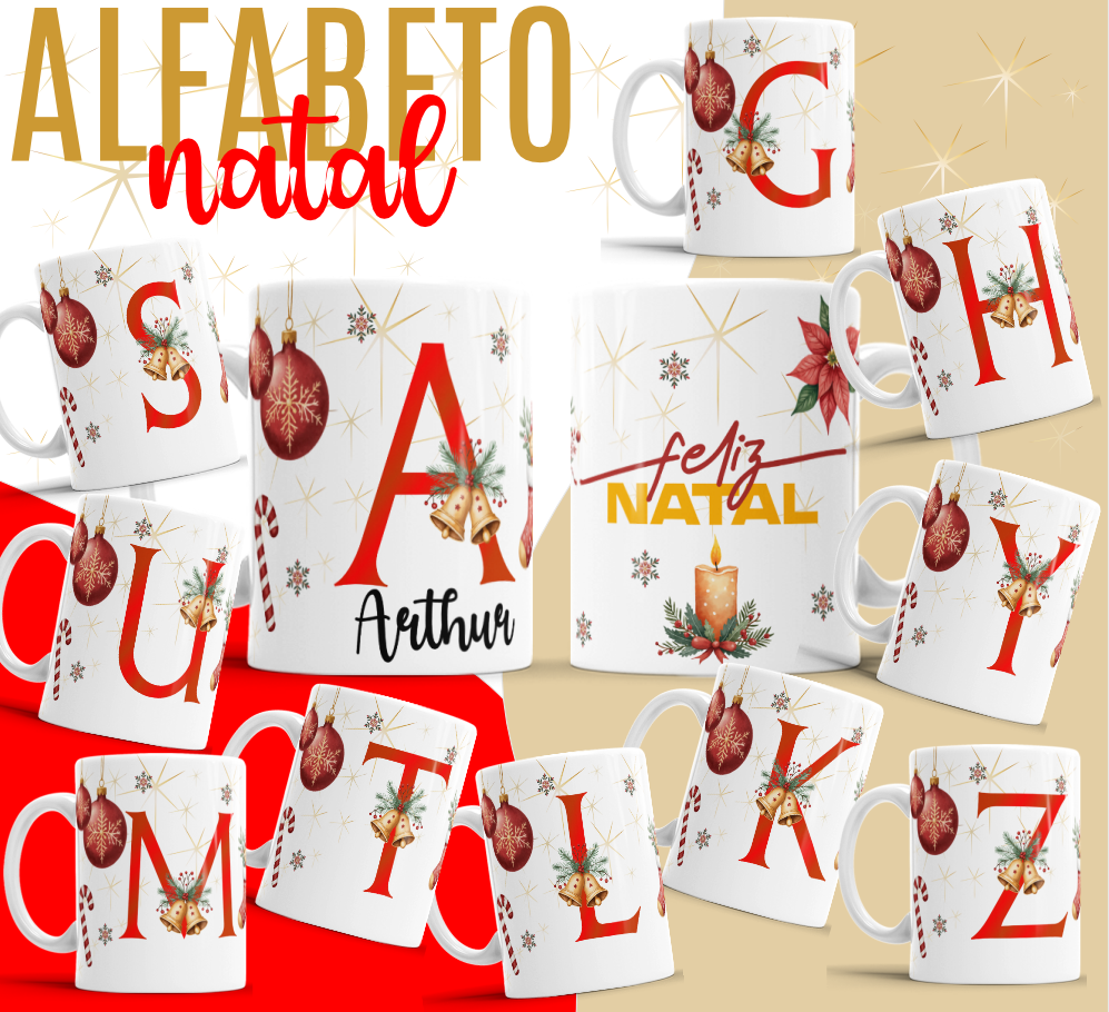 26 Artes para Caneca Alfabeto Natal Feliz Arquivo Editável  1
