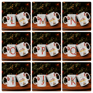 26 Artes para Caneca Alfabeto Natal Feliz Arquivo Editável 