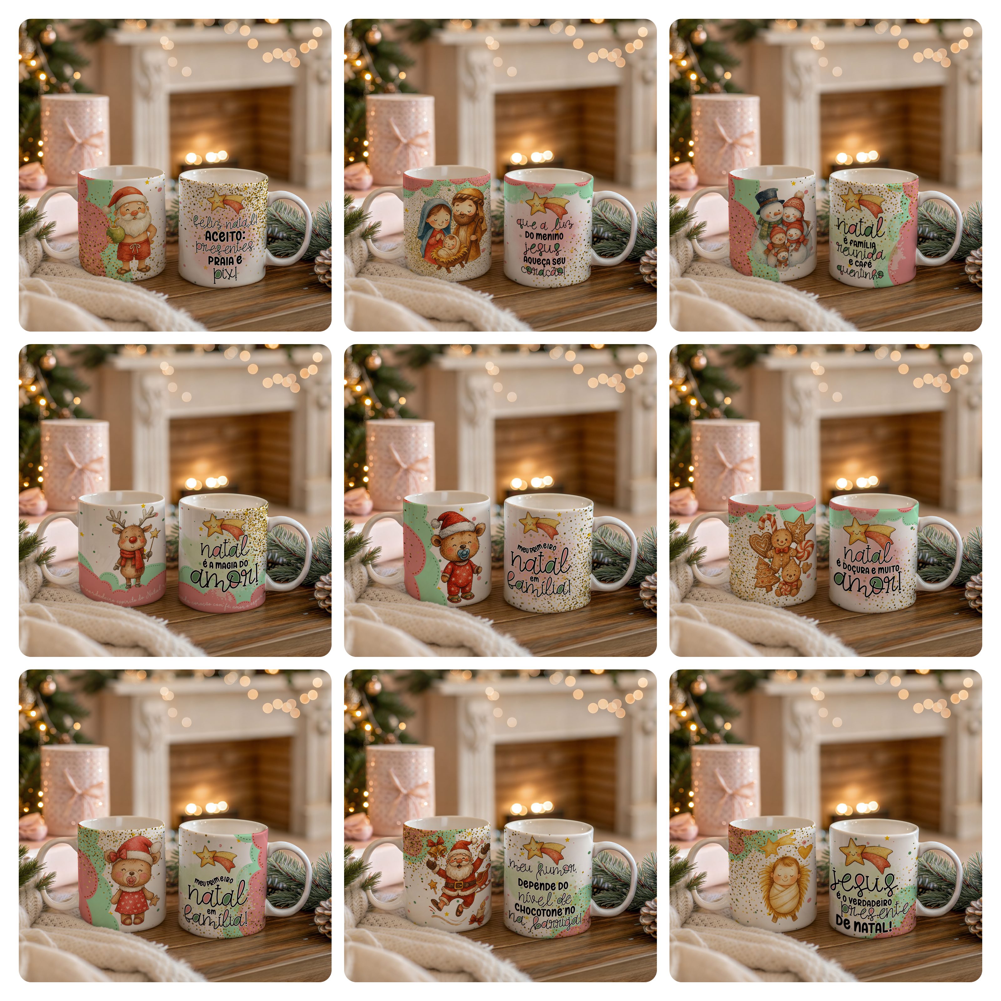 40 Artes para Caneca Toalhinha Bolsa e Azulejo Natal De Amor Papai Noel Arquivo editável em Pdf 1