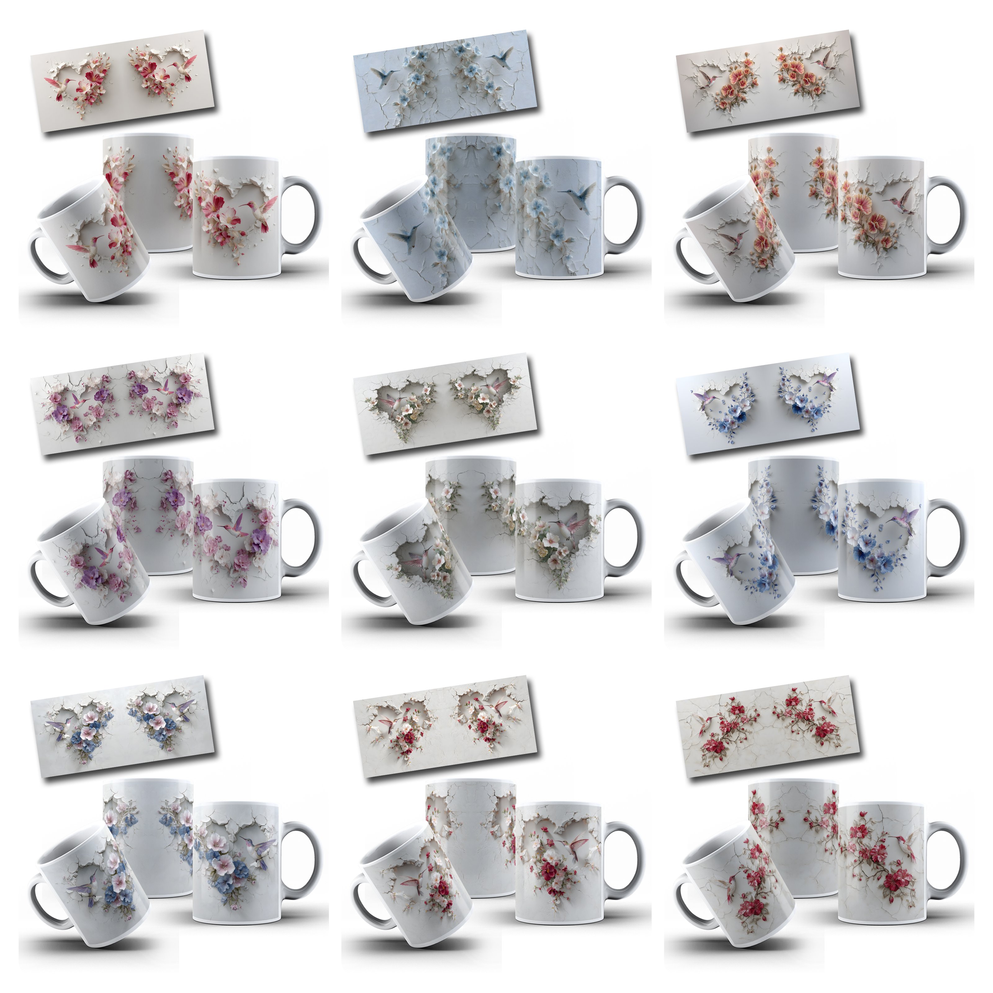 24 Artes para Caneca Beija Flor 3D Arquivo em Jpg 2