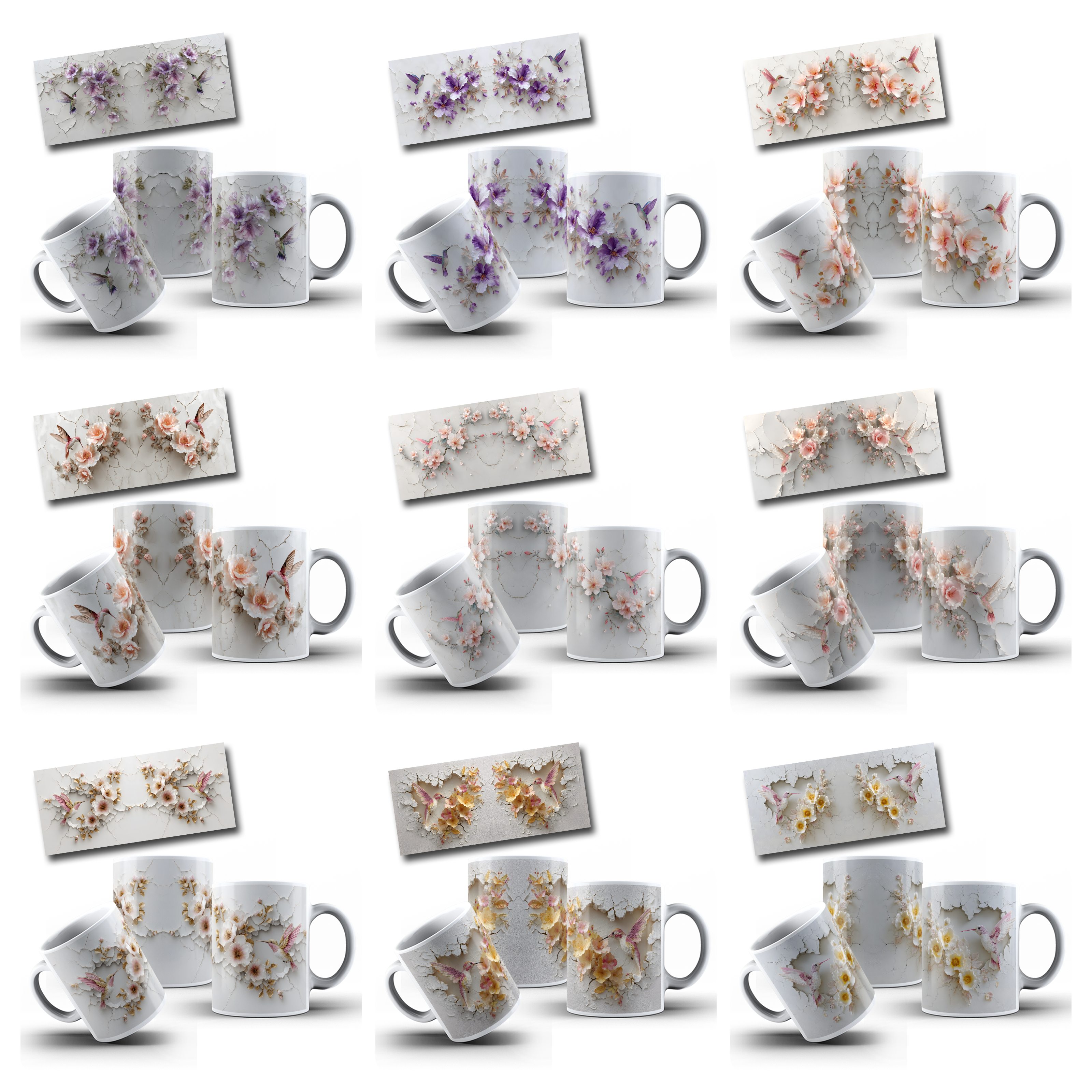 24 Artes para Caneca Beija Flor 3D Arquivo em Jpg 3