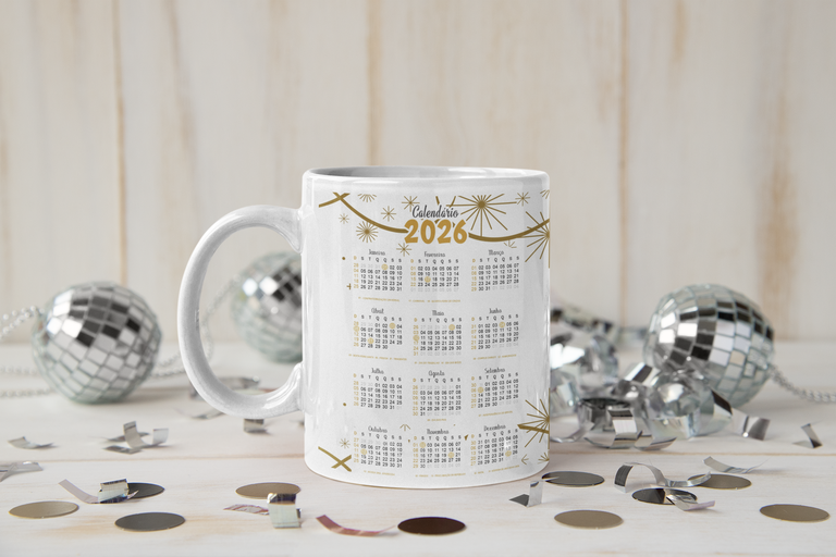 25 Artes Caneca Ano Novo Calendário 2026 Arquivo Editável  2