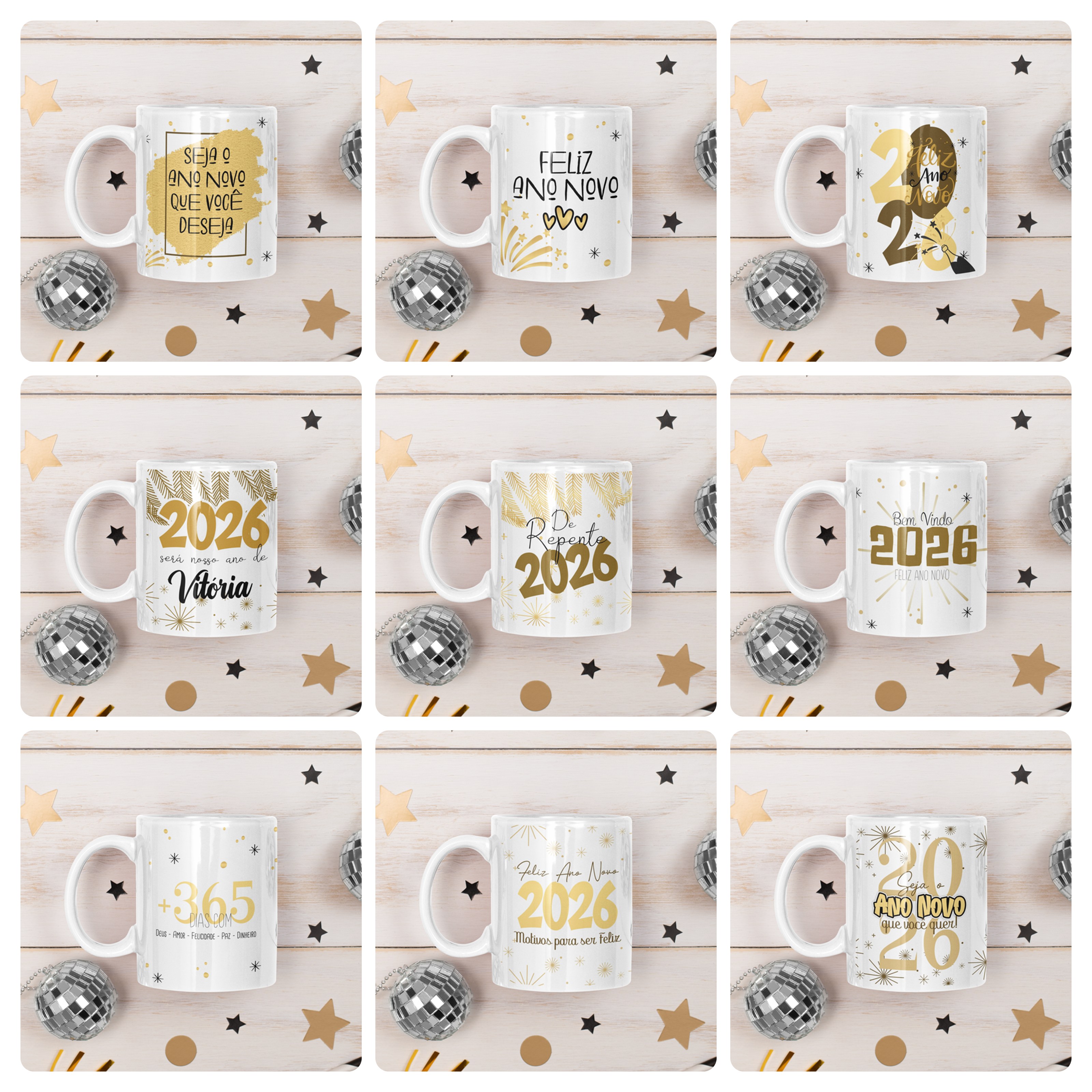 25 Artes Caneca Ano Novo Calendário 2026 Arquivo Editável  7