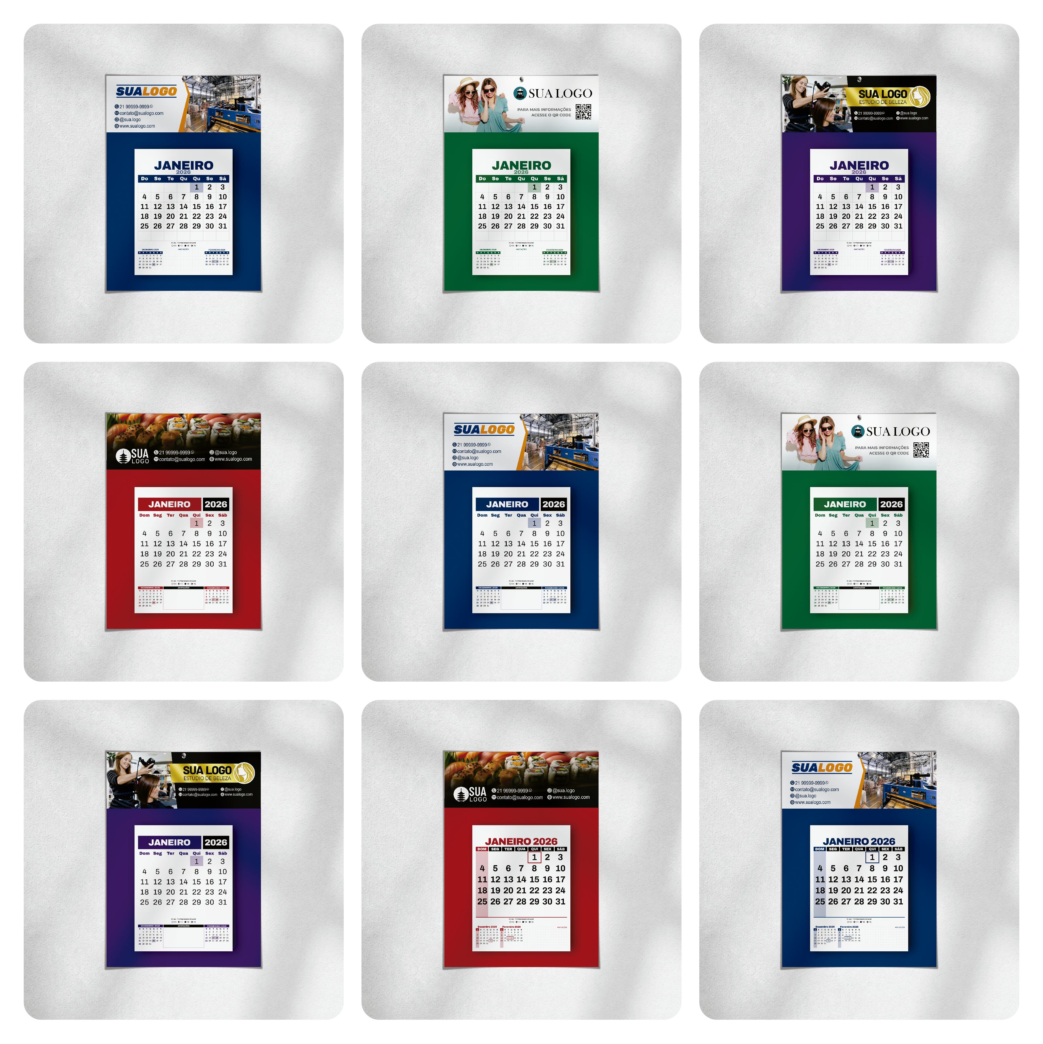 Calendário 2026 Arquivos Editáveis Diversos Modelos PDF e Corel Draw 6