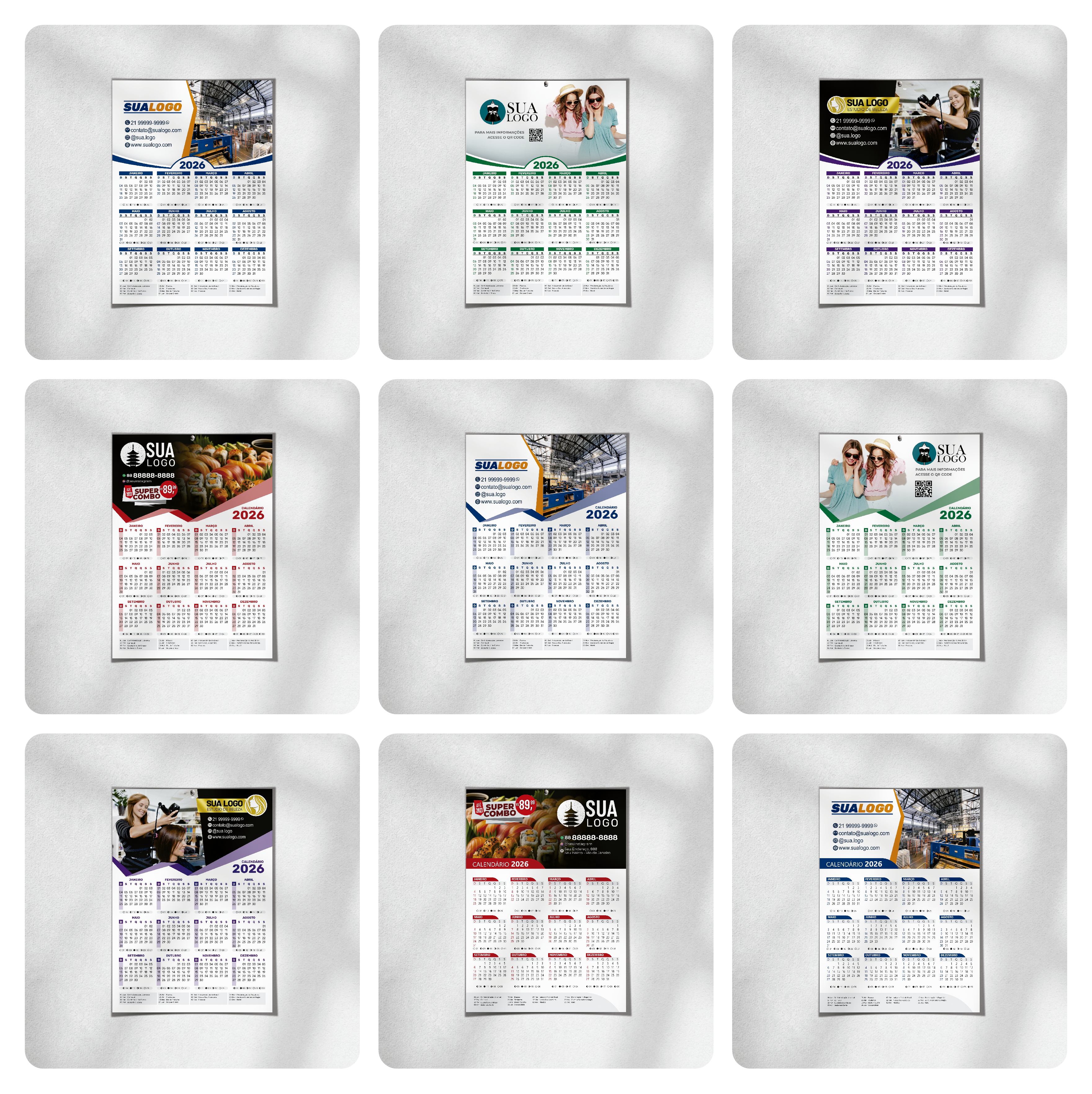 Calendário 2026 Arquivos Editáveis Diversos Modelos PDF e Corel Draw 11