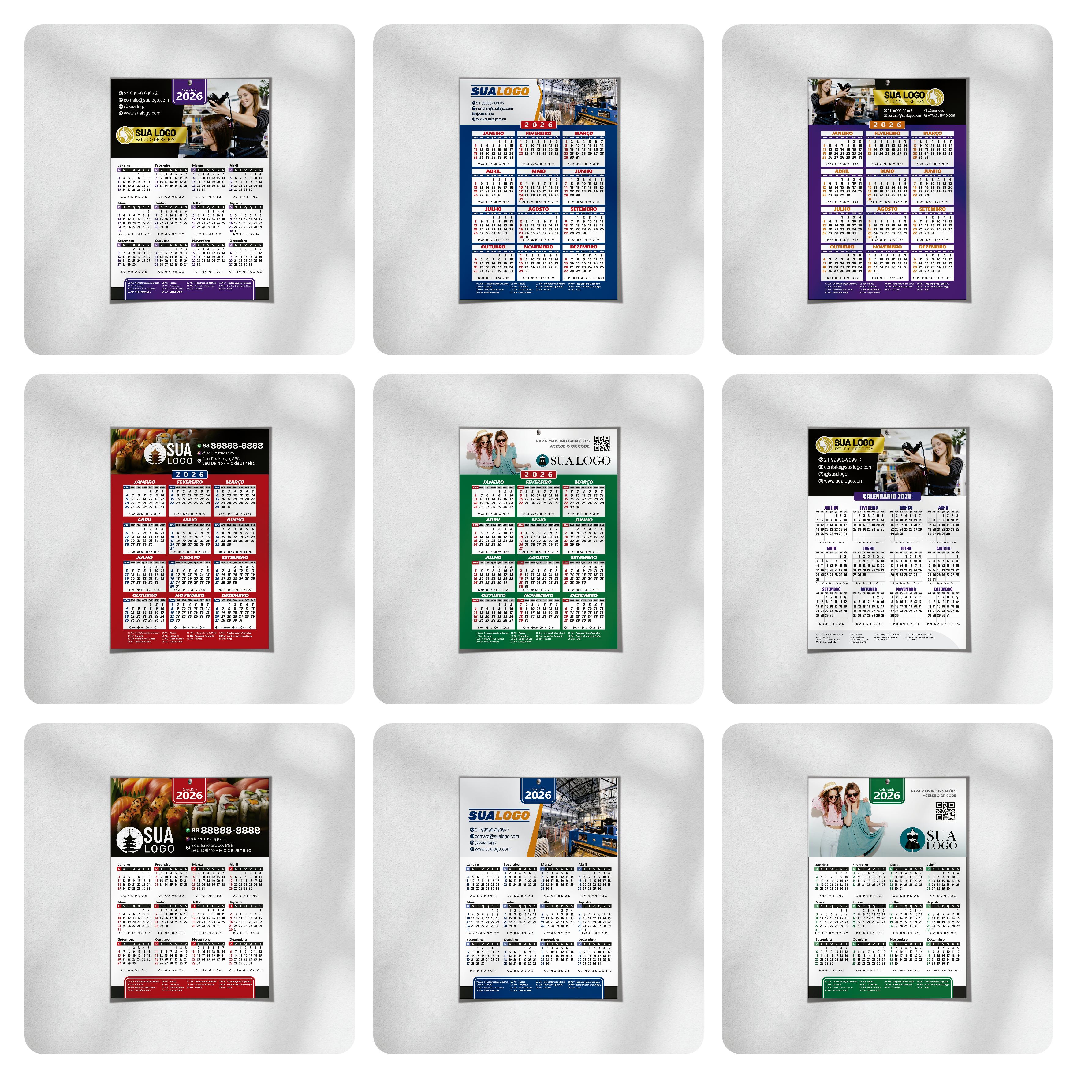 Calendário 2026 Arquivos Editáveis Diversos Modelos PDF e Corel Draw 13