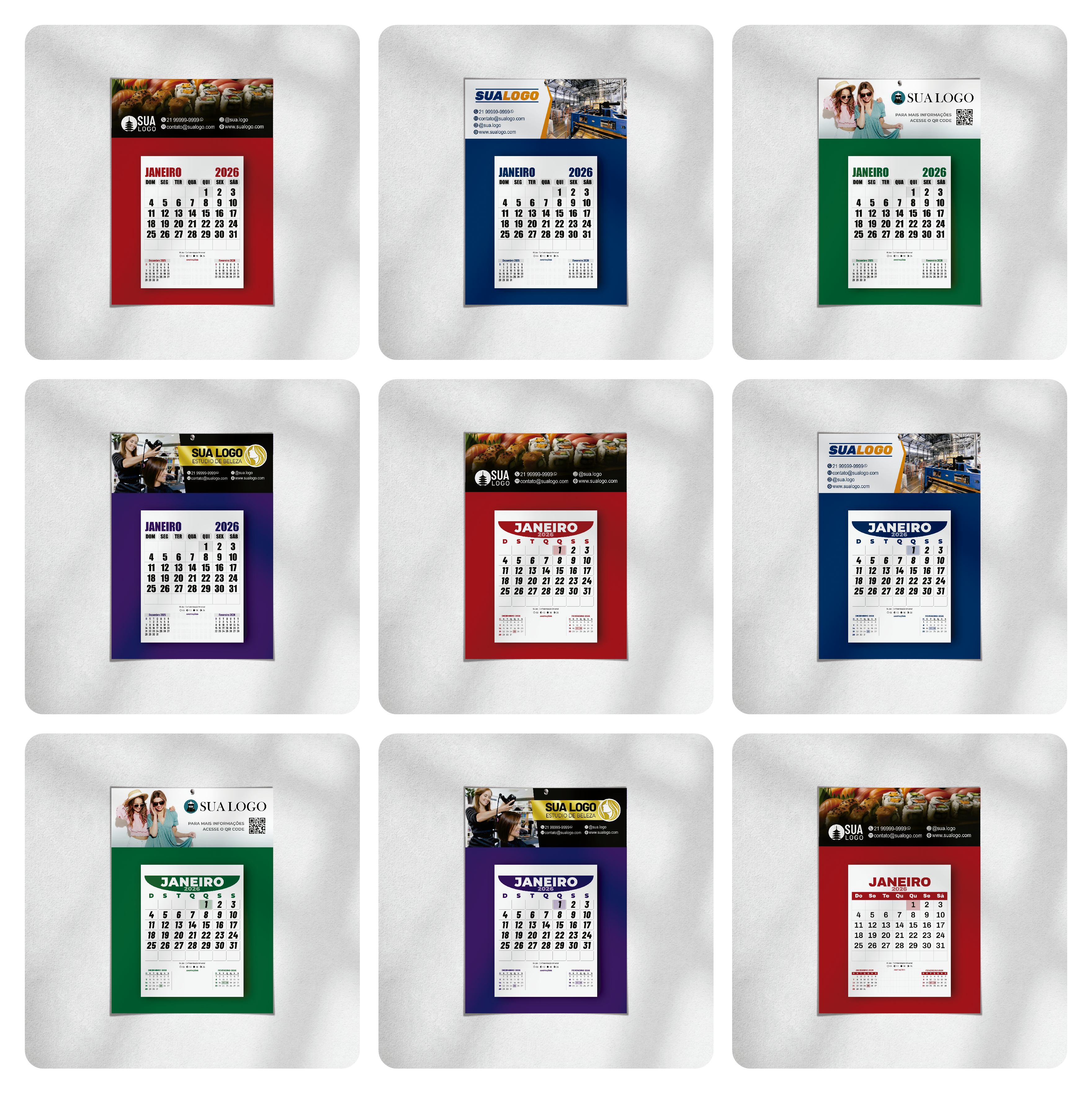 Calendário 2026 Arquivos Editáveis Diversos Modelos PDF e Corel Draw 14