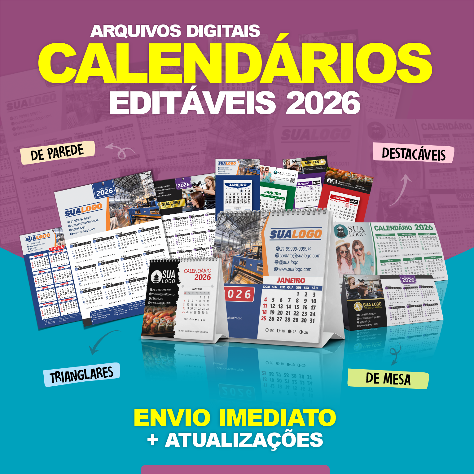 Calendário 2026 Arquivos Editáveis Diversos Modelos PDF e Corel Draw 1