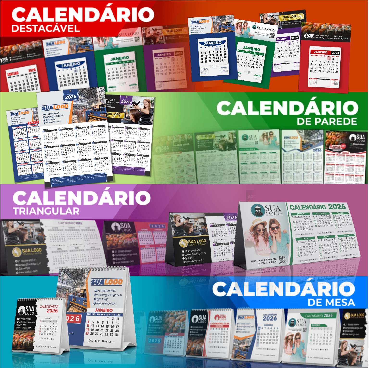 Calendário 2026 Arquivos Editáveis Diversos Modelos PDF e Corel Draw 2