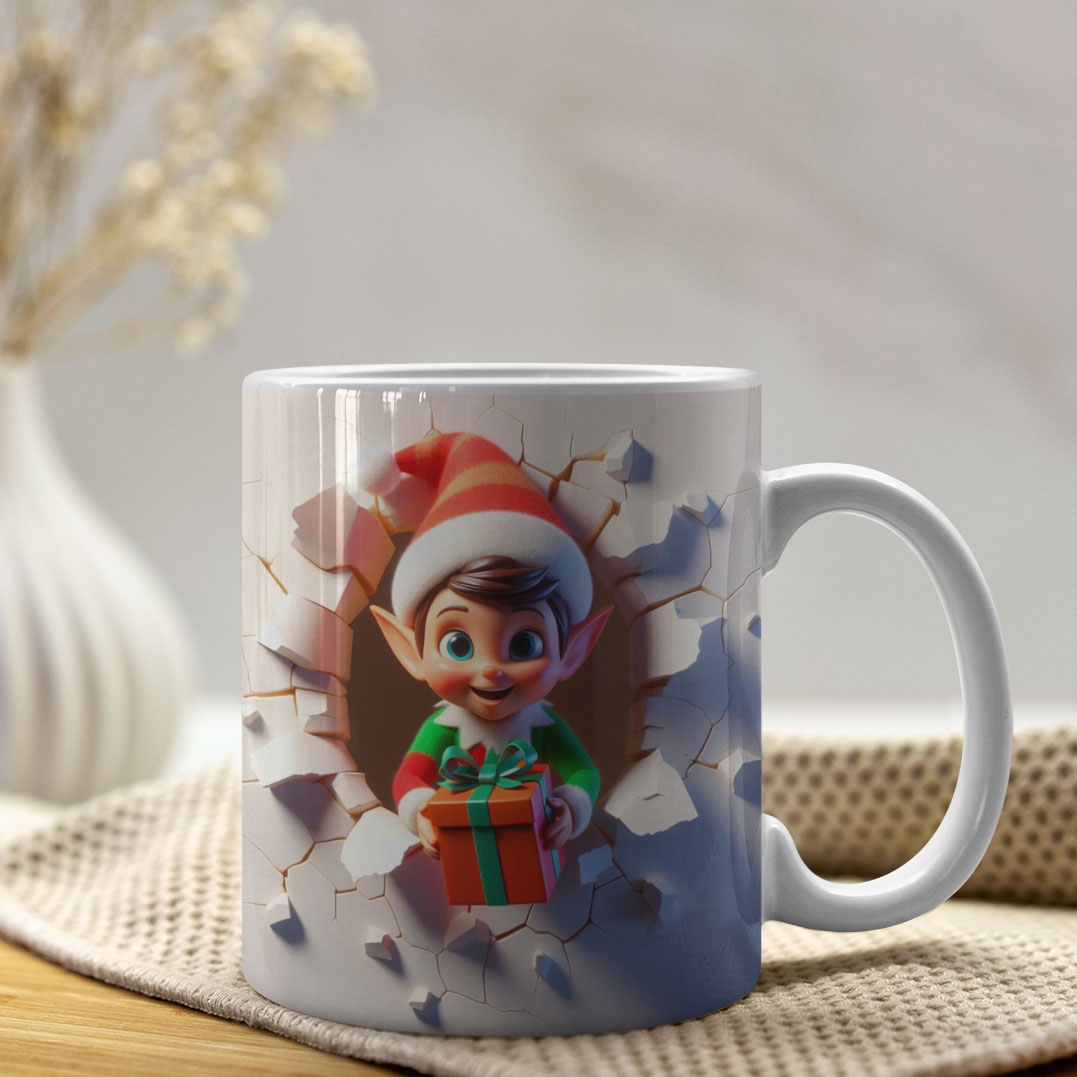 4 Artes para Caneca Duende De Natal 3d Arquivo em Jpg  3