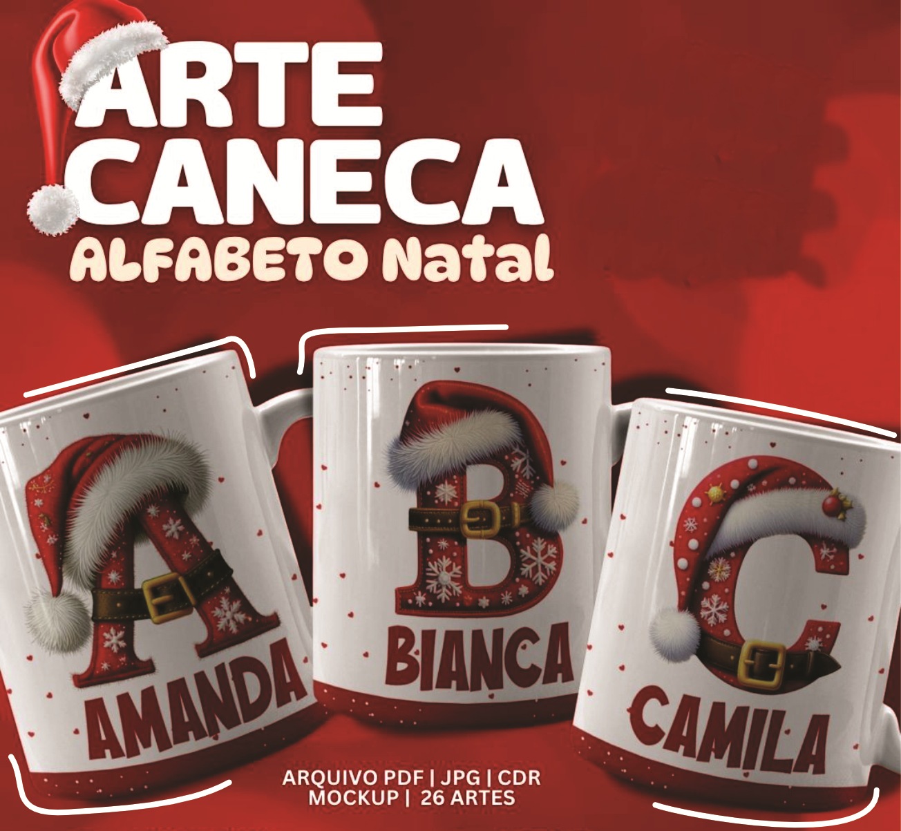 26 Artes para Caneca Alfabeto Natalino Arquivo Editável  1